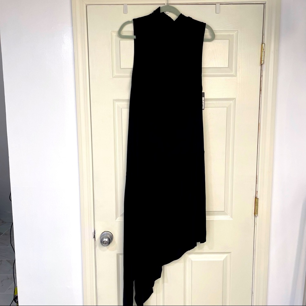 Asymmetrical Ribbed Black Midi Dress